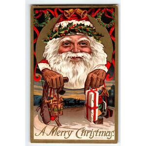 Santa Claus Christmas Postcard Giant Face Gifts Series 2500 Embossed 1910 Conell